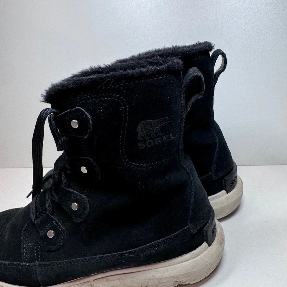 SOREL Explorer Next Joan Black Waterproof Boots Size 7.5 Winter Snow Suede - Picture 2 of 10